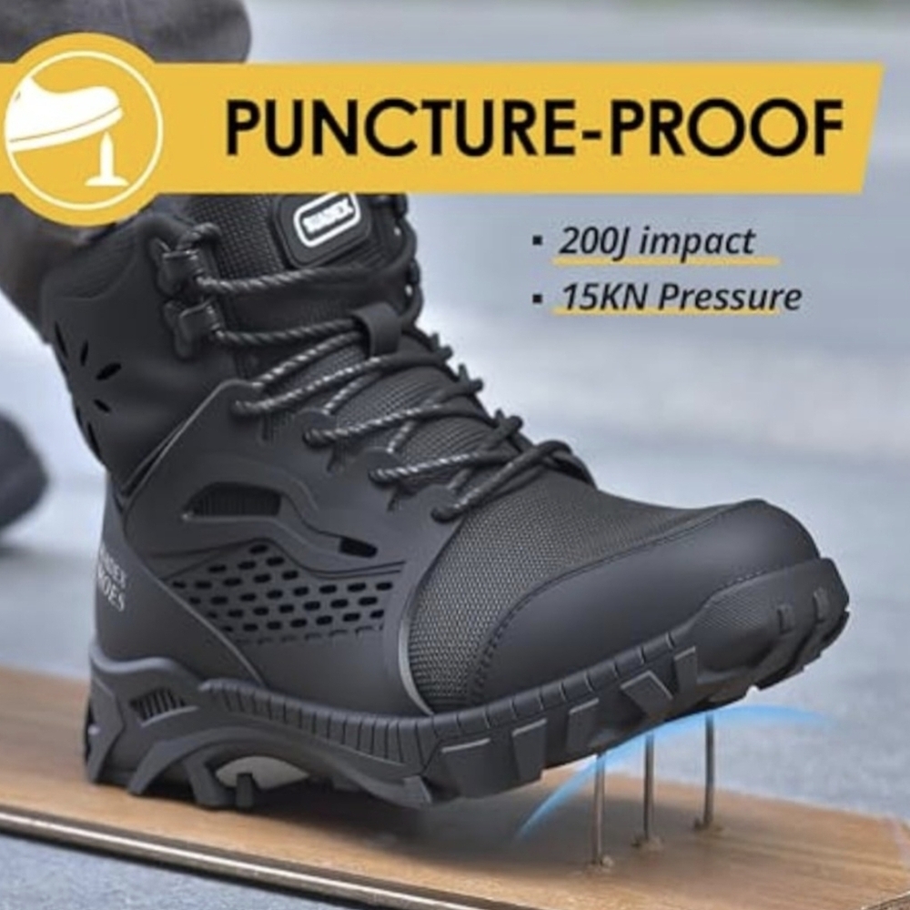 Men's Black Puncture-Proof Safety Boots Size 9.5 - Picture 1 of 10